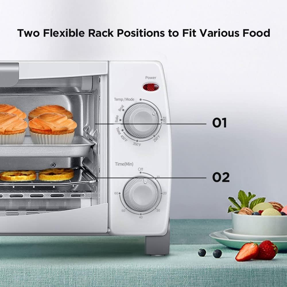 Dominion 4 Slice Small Toaster Oven Countertop, Retro Compact Design, Multi-Function with 30-Minute Timer, Bake, Broil, Toast, 1000 Watts, 2-Rack Capacity, White - Image 4