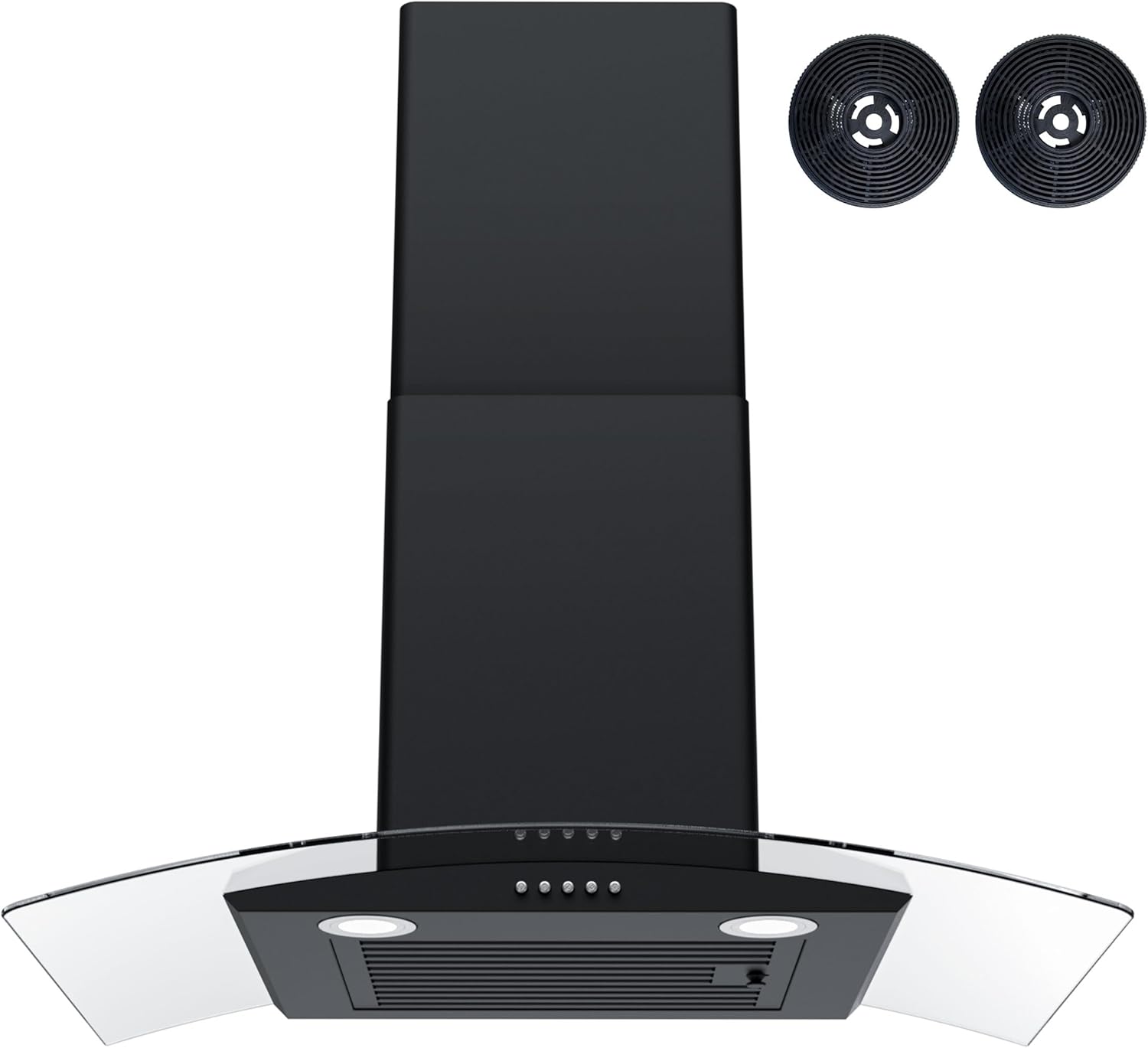FIREGAS Wall Mount Range Hood 30 inch with 3 Speed Fan,black range hood with tempered glass,400CFM,Push Button Controls, LED Lighting, Permanent Filters in Stainless Steel,includes 2 Charcoal Filters