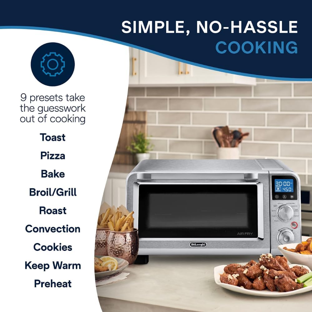 De'Longhi Digital Air Fry Convection Toaster Oven 14L Stainless Steel, Air Fry Oven, 9-in-1, Grills, Broils, Bakes, Roasts, Reheats, Keep Warm, Non-Stick, Scratch-Resistant Interior, 1800-Watts - Image 6