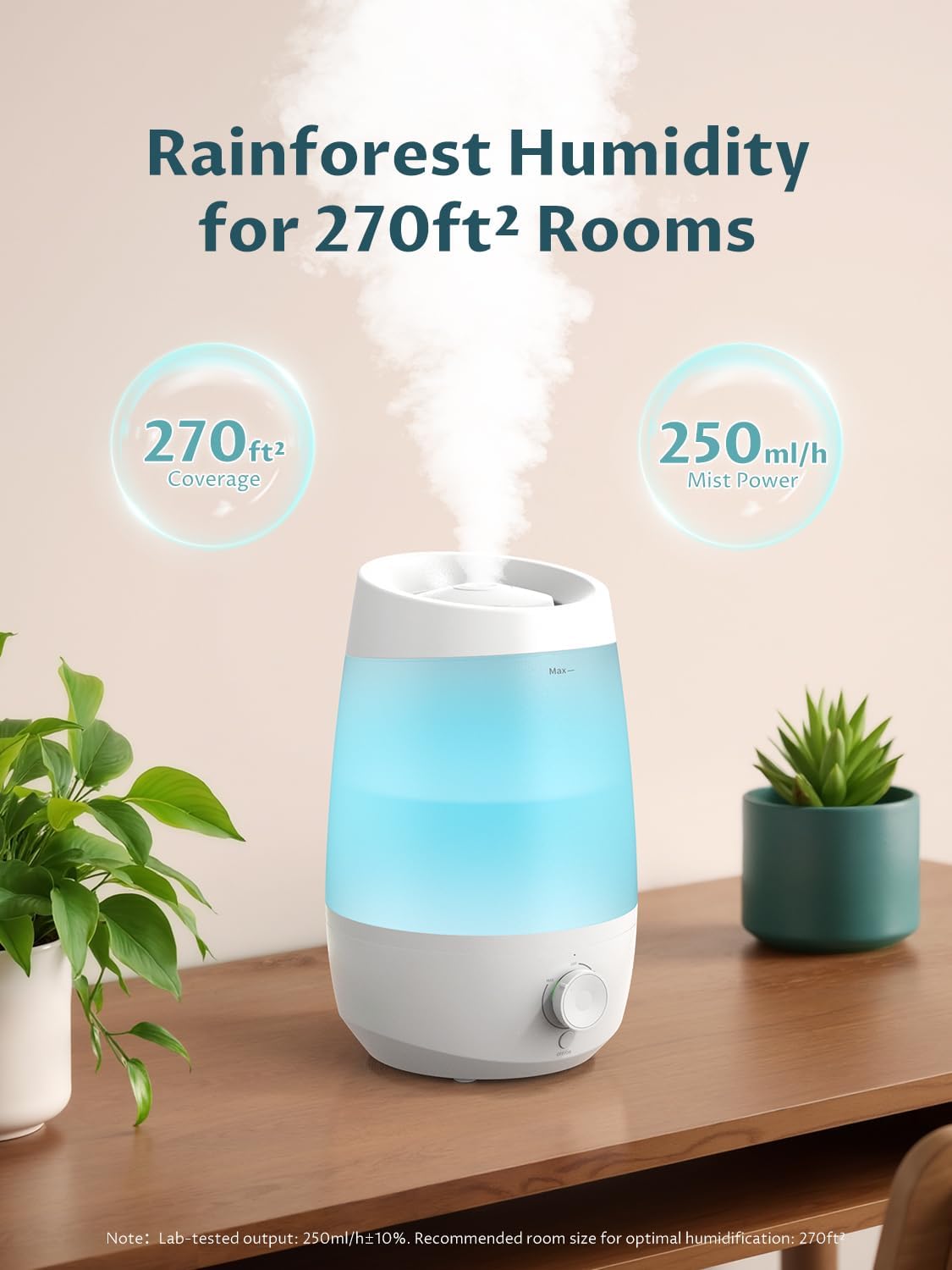 BREEZOME Humidifiers for Bedroom, 2.5L Humidifiers for home, 250ml/h Mist Output, 7 Adjustable LED,25hrs Essential Oil Diffuser, 25dB Ultra-Quiet Operation for Nurseries and Indoor Plants, White - Image 6