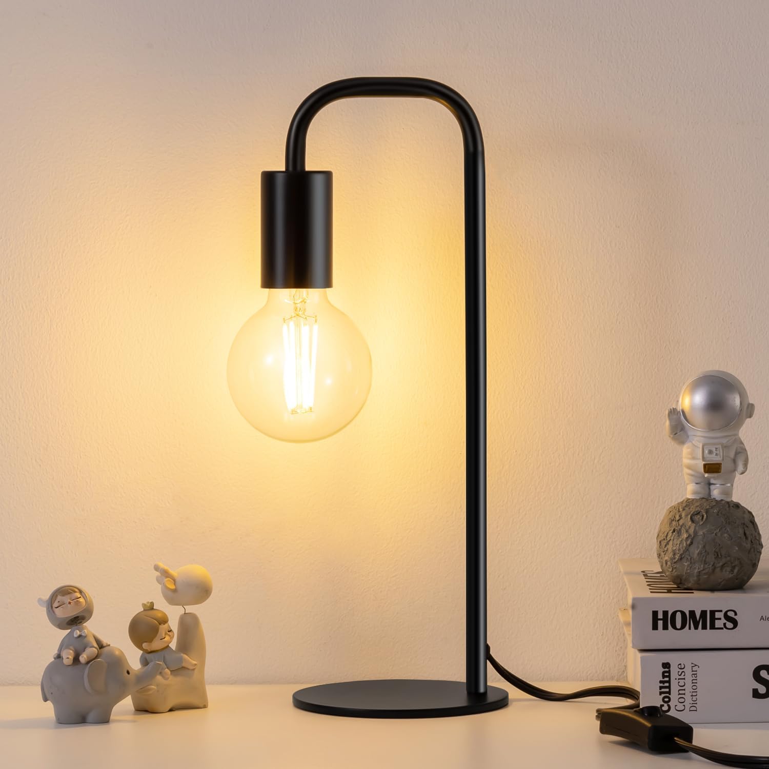 Industrial Table Lamp for Bedroom, Bed Side Table Lamps for Nightstand with Wire Switch, E26 Socket Base, Modern Nightstand Lamp for Living Room, Reading, Office, Bulb Not Included
