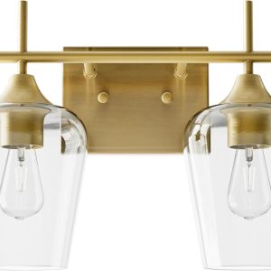 VONLUCE Bathroom Vanity Light, 2 Light Bathroom Light Fixture Over Mirror, Bathroom Wall Lamp with Clear Glass, Modern Gold Vanity Lighting fixtures for Bathroom, Bedroom, Hallway