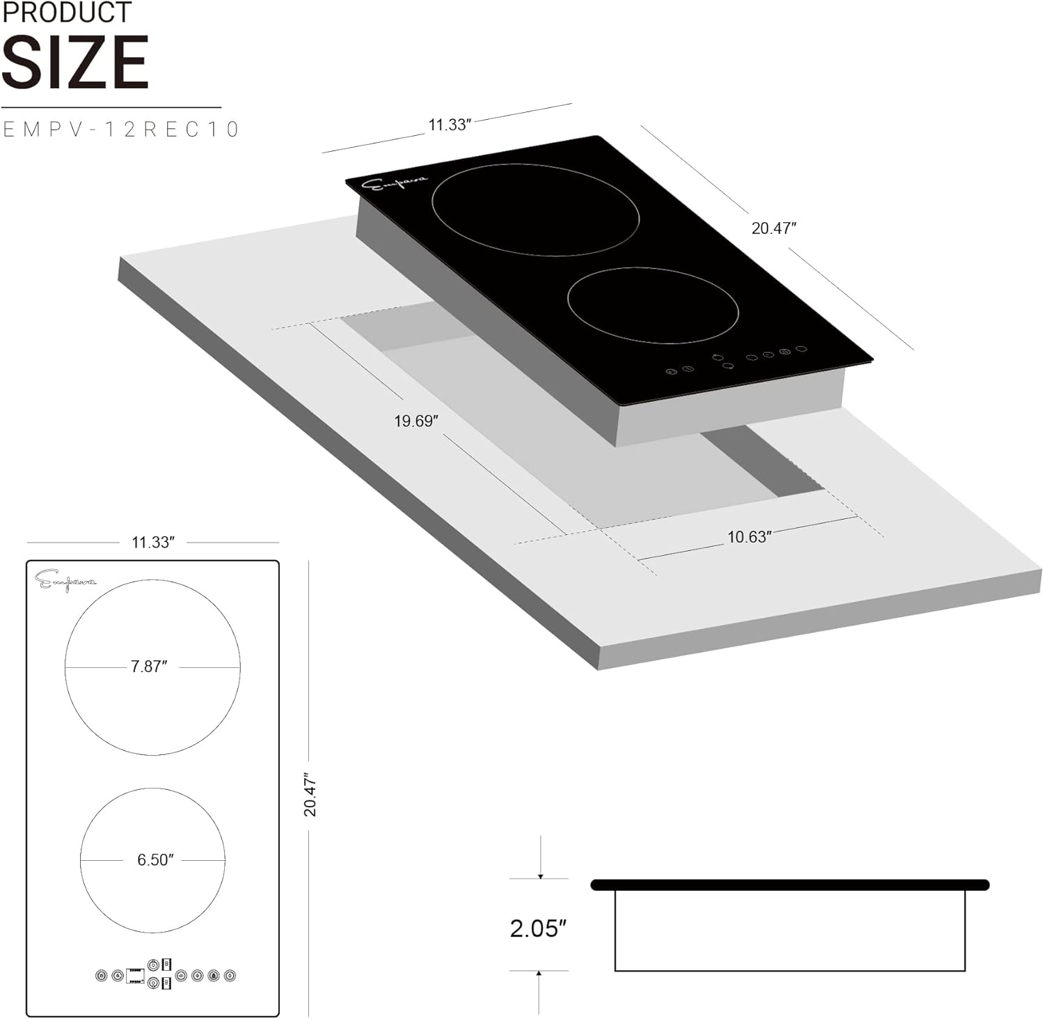 Empava 12 Inch Built-in Electric Cooktop with 2 Burners, Touch Control, Individual Timers, Stop & Go, Child Lock, Flush Mount Design, ETL Certified, 1200W & 1800W Zones, Hard Wired(No Plug) - Image 6
