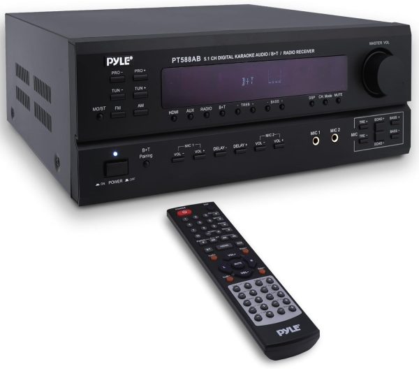 Pyle Wireless Bluetooth Power Amplifier System-420W 5.1 Channel Home Theater Surround Sound Audio Stereo Receiver Box w/RCA,AUX,Mic w/Echo,Remote,Support HDMI-For Subwoofer Speaker-Pyle PT588AB