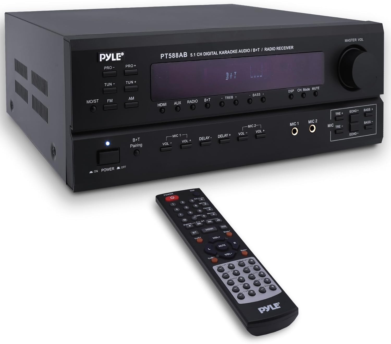 Pyle Wireless Bluetooth Power Amplifier System-420W 5.1 Channel Home Theater Surround Sound Audio Stereo Receiver Box w/RCA,AUX,Mic w/Echo,Remote,Support HDMI-For Subwoofer Speaker-Pyle PT588AB