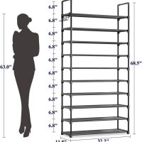 Kitsure Shoe Rack for Closet - 10-Tier Shoe Organizer with Hook Rack, Large-Capacity & Space-Saving Shoe Shelf for Entryway, Bedroom, Living Room,32.2" x 11.8" x 68.5", Black - Image 3
