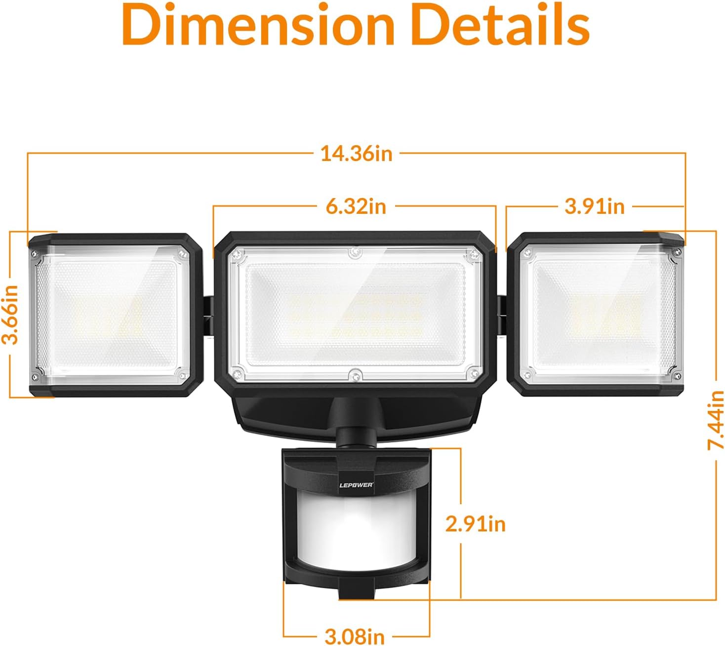 LEPOWER Battery Powered LED Flood Light Outdoor,1500LM Motion Sensor Security Lights, IP65 Waterproof,Wireless Flood Light Battery Operated,3 Head Motion Detector Light for Garage,Yard,Porch(Black) - Image 9