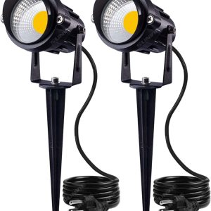 SUNVIE Outdoor Landscape LED Lighting 12W Waterproof Garden Lights COB Led Spotlights with Spiked Stand for Lawn Decorative Lamp US 3- Plug 3000K Warm White (2 Packs)