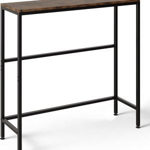 Narrow Entryway Console Table & Sofa Side Table - Industrial Brown Hallway Table for Small Spaces, Sturdy Metal Frame, Multi-Functional Living Room Bedroom Office Furniture,26.9" x 9.0" x 27.6"