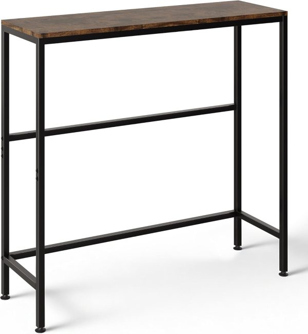 Narrow Entryway Console Table & Sofa Side Table - Industrial Brown Hallway Table for Small Spaces, Sturdy Metal Frame, Multi-Functional Living Room Bedroom Office Furniture,26.9" x 9.0" x 27.6"
