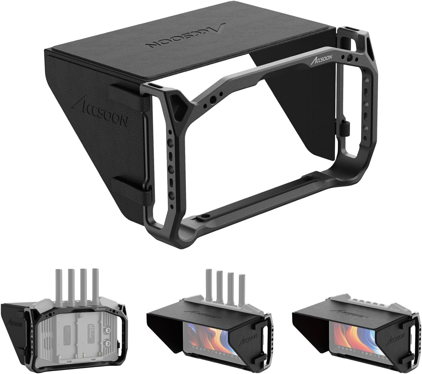 Accsoon CineView M7/M7 Pro 7 inch Camera Field Monitor Cage& Sunshade Kit for CineView M7 Pro Wireless Video Transmission System with Multiple Anti-Rotation 1/4” Mounts, Weight 222g