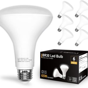 DAYBETTER BR30 LED Light Bulbs Indoor Flood Light, 6Pack 5000K Daylight White LED Bulb 65W Equivalent, Dimmable, E26 Base, 800LM, Recessed Can Bulb for Living Room Bedroom Dining Room Bathroom
