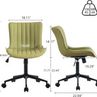 YOUNIKE Ergonomic Home Office Desk Chair with Wheels Comfy Armless Criss Cross Chair with Back Adjustable Modern Leather Upholstered Swivel Vanity Chair Small Cute Rolling Task Chair Avocado Green - Image 2
