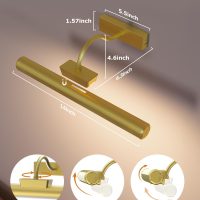 Picture Light Battery Operated, 13in Wireless Art Light for Paintings, Dimmable 5000mAh Recharging Battery Picture Light with Remote Control for Wall, Gallery Dartboard Art Bedroom (Gold-2Pack) - Image 4