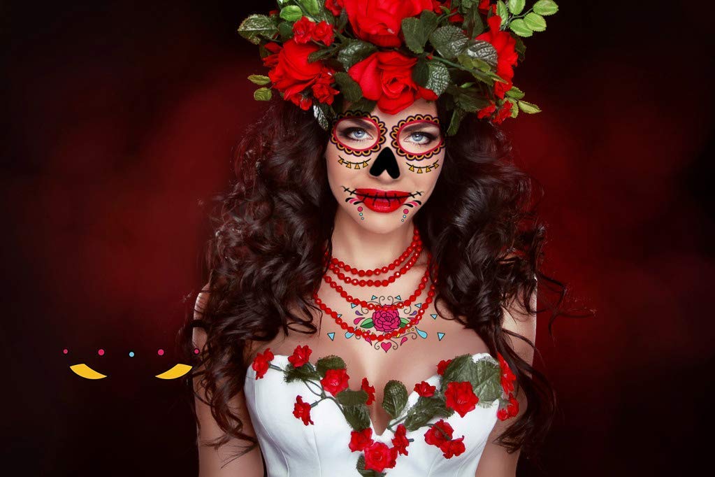 Temporary Face Tattoo, 8 Kits Tattoos Sugar Skull Stickers Day of The Dead Makeup, Face Tattoo Rose Design for Halloween, Masquerade and Parties - Image 2
