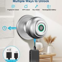 Fingerprint Door Lock, Smart Fingerprint Door Knob with Lock, Biometric Door Locks with App Control & Key, Keyless Thumbprint Entry Door Locks for Bedroom, Front Door, Home, Apartment-Silver - Image 2