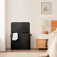 Lifewit Double Laundry Hamper with Lid and Removable Laundry Bags, Large Collapsible 2 Dividers Dirty Clothes Basket with Handles for Bedroom, Laundry Room, Closet, Bathroom, College, 136L Black - Image 8
