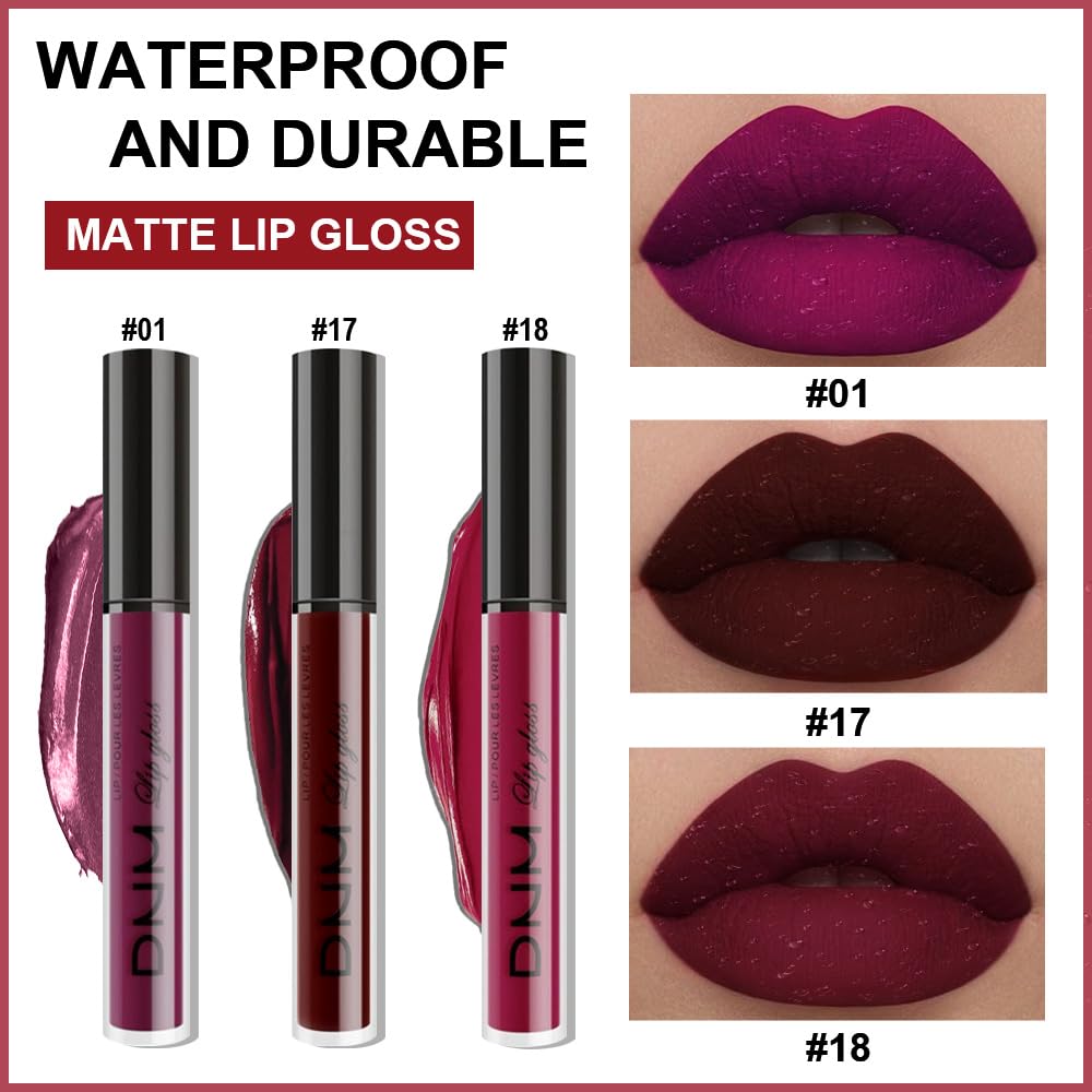 evpct 3Pcs Dark Red Purple Plum Matte Liquid Lipstick Sets for Women Matte Lip Stain Long Lasting Waterproof, Burgundy Blood Blue Red lipstick, Black Cherry Maroon Gothic 24 Hours Magic Lipsticks - Image 3
