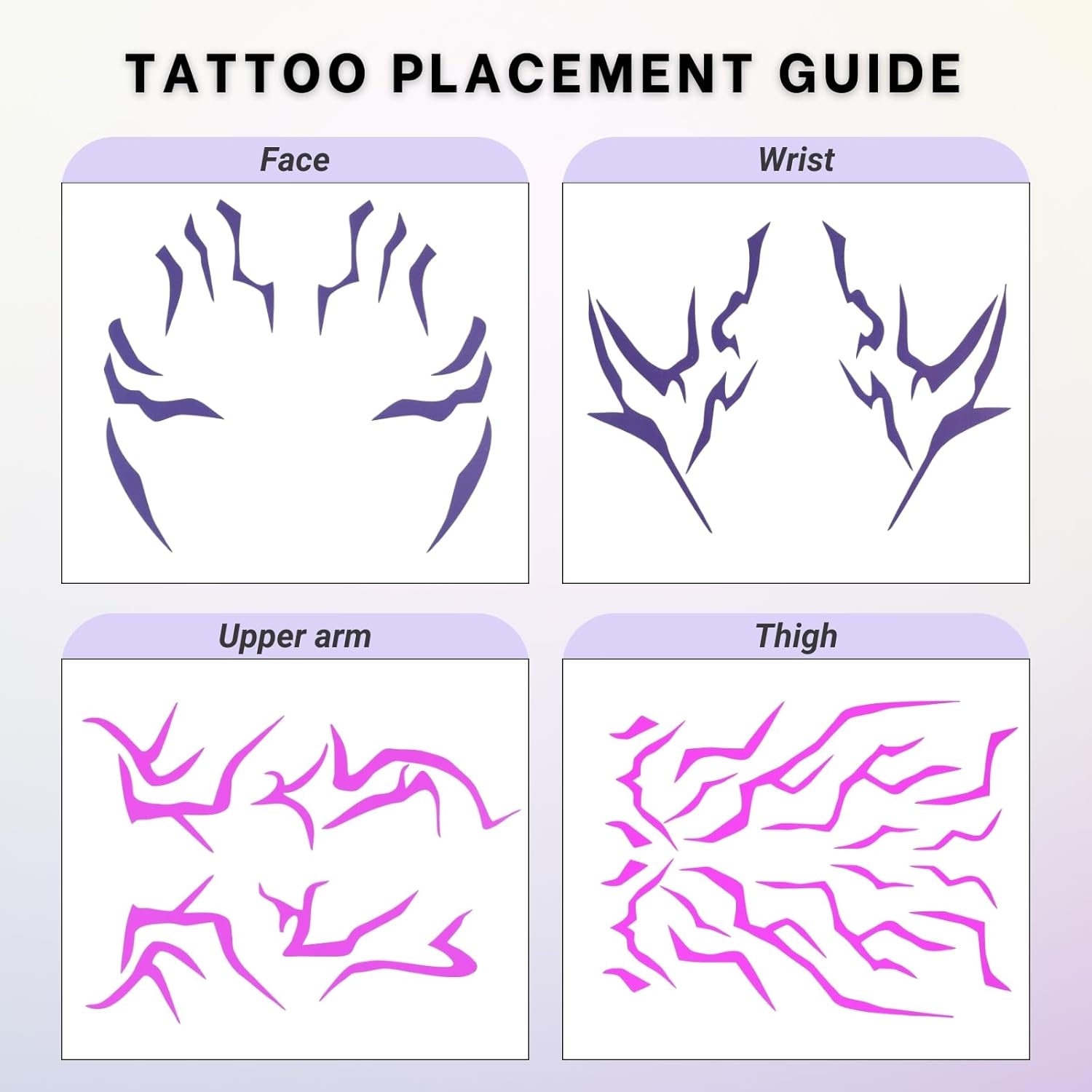 Purple Temporary Tattoo Stickers – 4 PCS Purple Tattoos and 4PCS UV Fluorescent (Under Altraviolet Lamps) Temporary Tattoos Realistic Waterproof Body Art for Cosplay, Halloween, and Party Makeup - Image 3