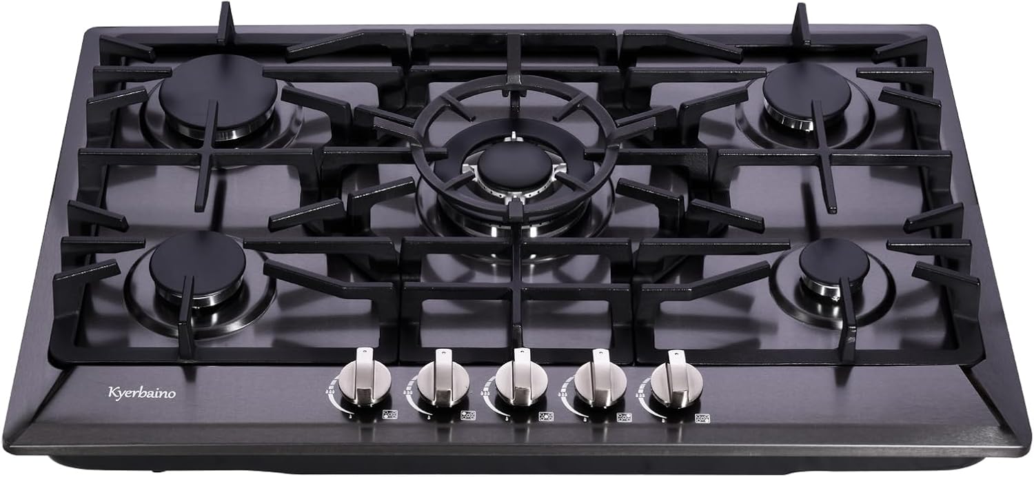 Gas Cooktop 30 Inch, Built-in 5 Burners Gas Stovetop Stainless Steel LPG/NG Convertible Gas Stove Dual Fuel Sealed Gas Cooktop - Black - Image 2