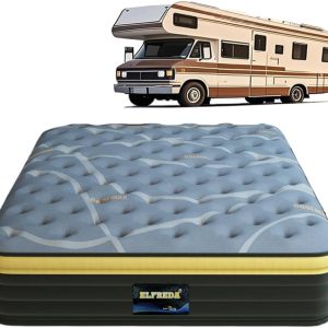 Elfreda Short Queen Mattress, 12 inch Pillow Top Pocket Spring Hybrid RV Mattress, Memory Foam Innersprings Medium Firm，Supportive Pressure Relief 74''x60 Camper in a Bag