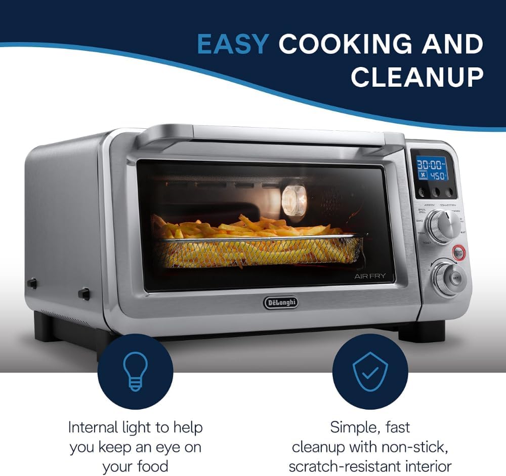De'Longhi Digital Air Fry Convection Toaster Oven 14L Stainless Steel, Air Fry Oven, 9-in-1, Grills, Broils, Bakes, Roasts, Reheats, Keep Warm, Non-Stick, Scratch-Resistant Interior, 1800-Watts - Image 4