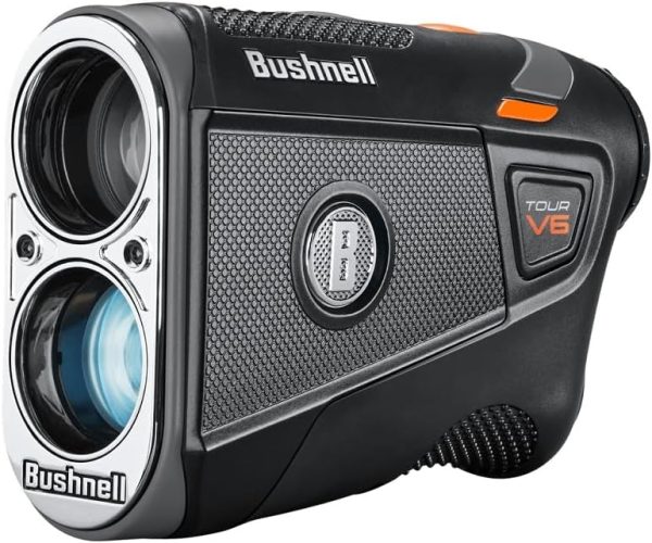 Bushnell Golf Tour V6 Laser Rangefinder Patriot Pack, Visual Jolt Flag Locking, Magnetic Mount, 1300 Yard Range 6X Magnification