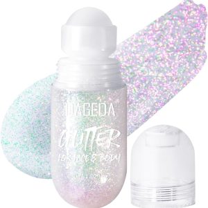 DAGEDA Body Glitter Gel, Roll-on Face Glitter for Mermaid Makeup Festival Rave Accessories, Holographic Hair Glitter Gel,Body Shimmer Halloween Makeup for Rave Party (Sparkling Pink)