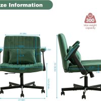 Criss Cross Legged Office Chair with Flip-UP Arms and Wheels,Wide Office Chair with Pillow, Modern Cross-Leg Chair for Home Office, Apartment, Vanity, Ergonomic (Green) - Image 2