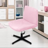 Armless Chair Slipcover Criss Cross Wide Seat Task Chair Cover Super Soft Velvet Stretch Removable Armless Chair Slipcover Dustproof Protectors (Pink) - Image 3