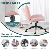 Criss Cross Chair with Wheels, Ergonomic Armless Swivel Comfy Vanity Seat, Wide Back Support and Adjustable Height for Home Office Bedroom Computer Gaming Makeup, Pink Velvet - Image 4