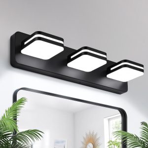 LED Modern Bathroom Vanity Light Fixtures (3-Light, 19-Inch), 360° Rotate Acrylic Matte Black Vanity Lights for Bathroom, Modern Wall Lighting Fixtures Over Mirror (Natural White Light 5000K 1300LM)