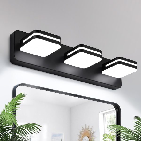 LED Modern Bathroom Vanity Light Fixtures (3-Light, 19-Inch), 360° Rotate Acrylic Matte Black Vanity Lights for Bathroom, Modern Wall Lighting Fixtures Over Mirror (Natural White Light 5000K 1300LM)