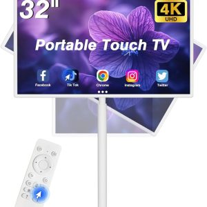 32In Wireless Smart Portable TV on Wheels 4K Smart Touchscreen Monito,Mobile TV Tablet,Android 13,(5-8-Hour) Battery,with 4K Camera,Full Swivel Rotation,(8RAM+128GB) Voice Remote Control(32 inch Pro)