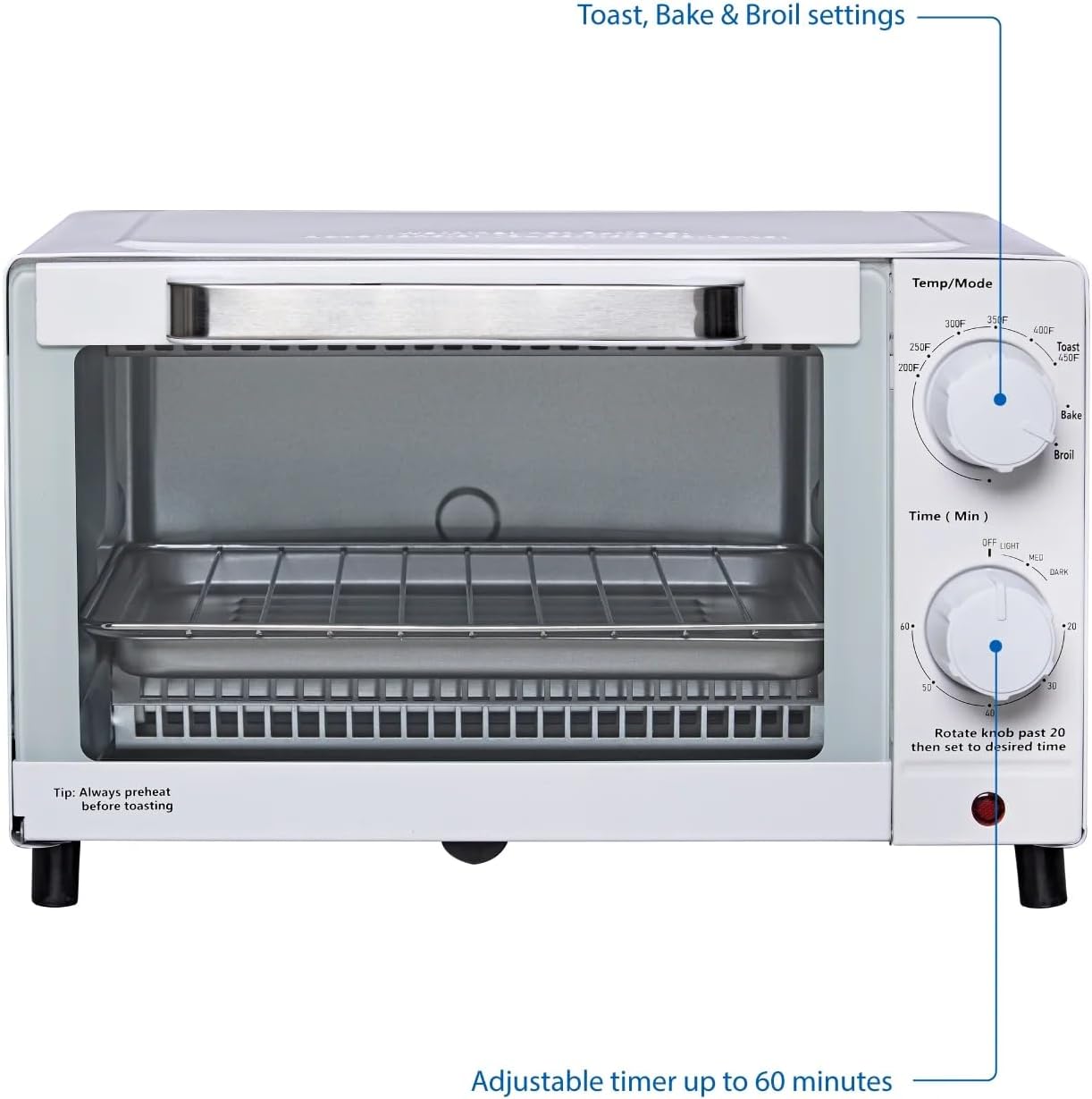 Mainstay Toaster Oven Combo Kitchen Appliances, Fits 9” Pizza, 4 Slice Capacity, Powerful Circulation, Auto Shutoff, Includes Baking Rack Pan Quartz, up to 60 Min, Easy Clean (Arctic White) - Image 3