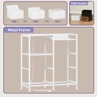 Somdot White Nightstand with Charging Station and LED Light, Wide 5 Drawers Dresser for Bedroom with Fabric Bins and Open Shelf for Bedroom Kids Closet Dorm Guest Room, White Leather - Image 7