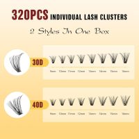 QUEWEL Lash Clusters Kit, 320 Pcs 30D+40D Lash Cluster Eyelash Extensions 9-16mm Lash Clusters Wispy Kit with Eyelash Clusters Bond and Seal Glue Remover Tweezers (30D+40D Kit) - Image 8