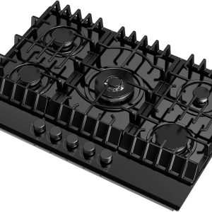 Empava 30 in. Gas Stove Cooktop 5 Italy Sabaf Sealed Burners NG/LPG Convertible in Black Tempered Glass, 30 Inch