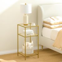 Homhedy 3-Tier Side Tables Set of 2, End Tables with Tempered Glass, Nightstands with Storage Shelves, Slim Sofa Tables for Living Room, Bedroom (2, Golden) - Image 8