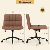 Giantex Criss Cross Chair with Wheels, PU Leather Cross Legged Office Chair, Height-Adjustable Swivel Vanity Chair with U-Shaped Seat, Armless Wide Desk Chair for Home, Office, Make Up, Brown - Image 3