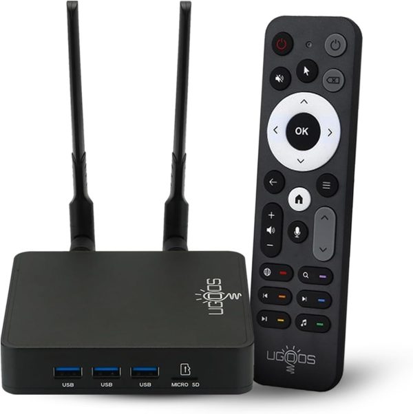 UGOOS AM9 64-Bit Android Media Player, 4K HDR TV Box with Bluetooth Remote, Amlogic S905X5 Quad-Core, 4 GB RAM, 64 GB Storage, Wi-Fi 6, Bluetooth 5.2, HDMI 2.0, Upgraded Version of AM6B Plus