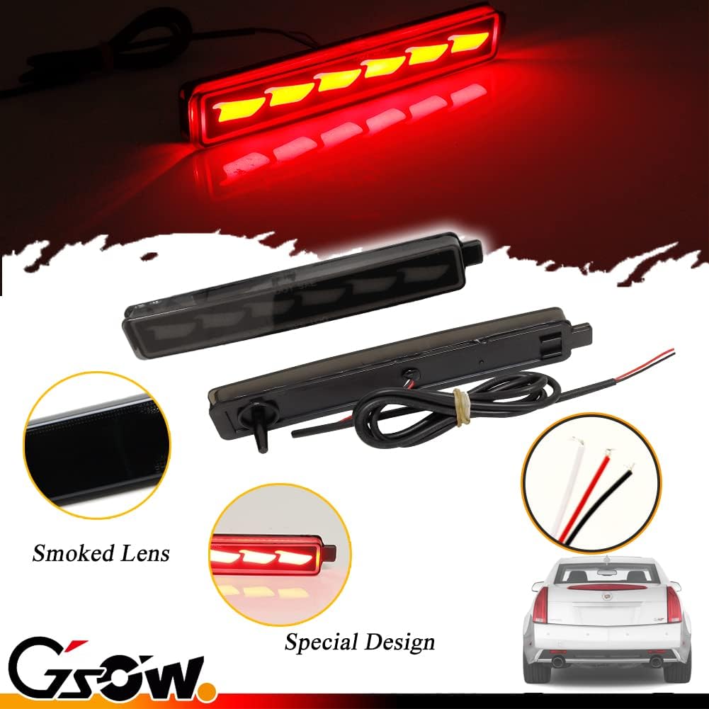 Upgraded 2 PCS Smoked LED Rear Bumper Reflector Light for 2008-2013 Cadi-llac CTS/CTS-V, Rear Turn Signal Lamps LED Tail Brake rear Fog Lamp OEM Replacement - Image 4