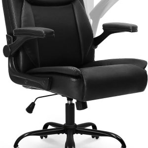 NEO CHAIR Office Desk Computer Chair Ergonomic Executive Mid-Back Leather Gaming Chair with Adjustable Flip-Up Armrests Wheels Swivel for Home Study Task (Jet Black)