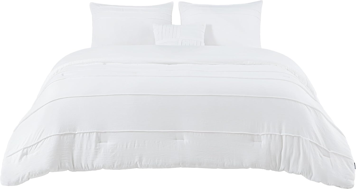 Bedsure White Queen Comforter Set - 4 Pieces Pinch Pleat Bed Set, Down Alternative Bedding Sets for All Season, 1 Comforter, 2 Pillowcases, 1 Decorative Pillow - Image 8