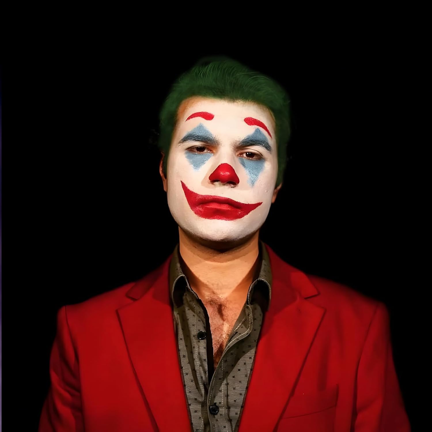 Halloween Joker Clown Makeup Kit - Joker Make Up Kit Includes White Red Black Blue Oil Based Face Body Paint and 20g Green Temporary Hair Color Wax, Powder Puff and 3 Blue Brushes, for Joker Cosplay - Image 8