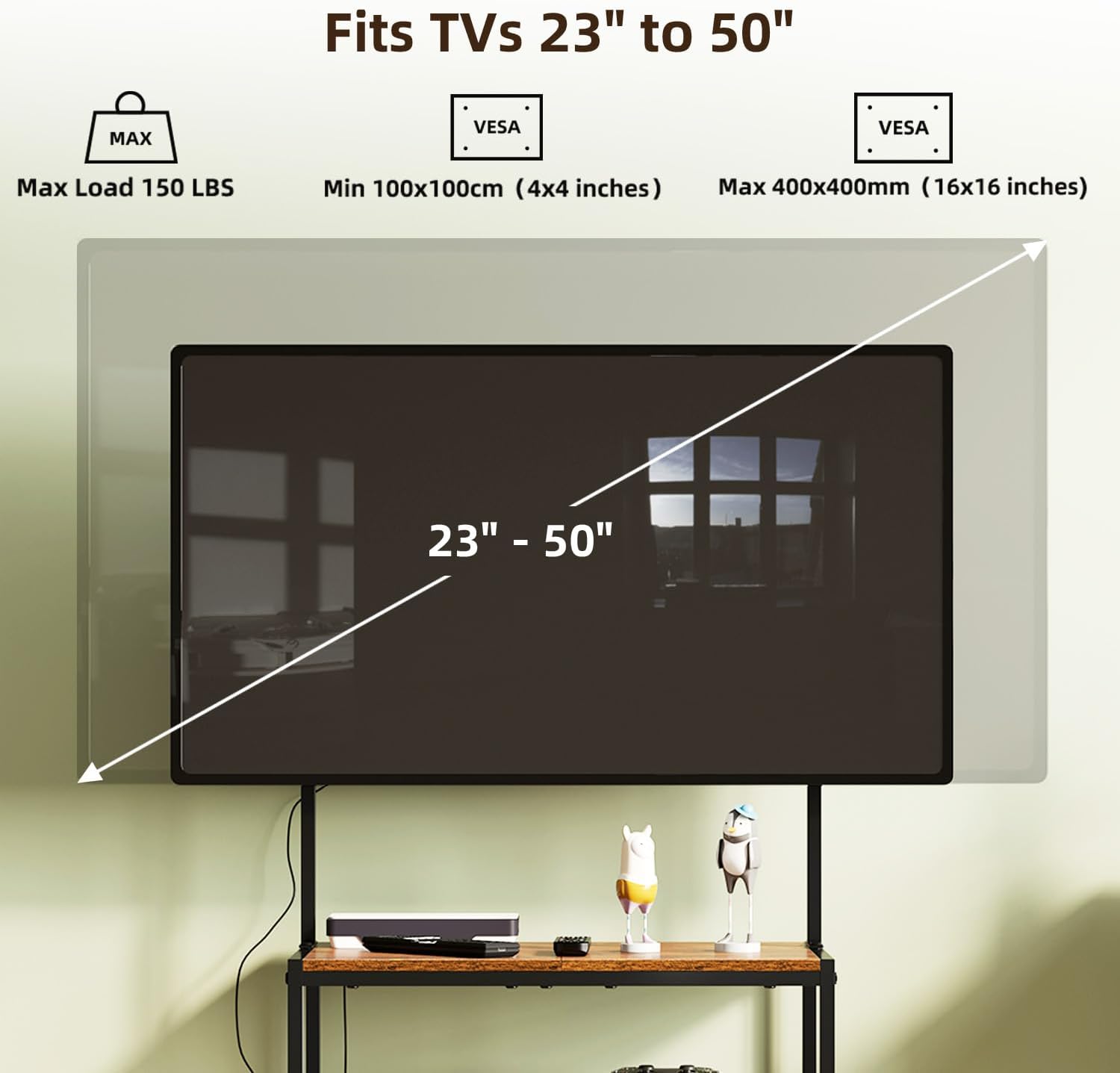 23 Inch to 50 Inch Floor Small Corner TV Stand with Storage Shelves for Living Room Bedroom, Universal Floor Television Stands with Mount, Rustic Brown Corner TV Table Desk Shelf for Small Space - Image 4