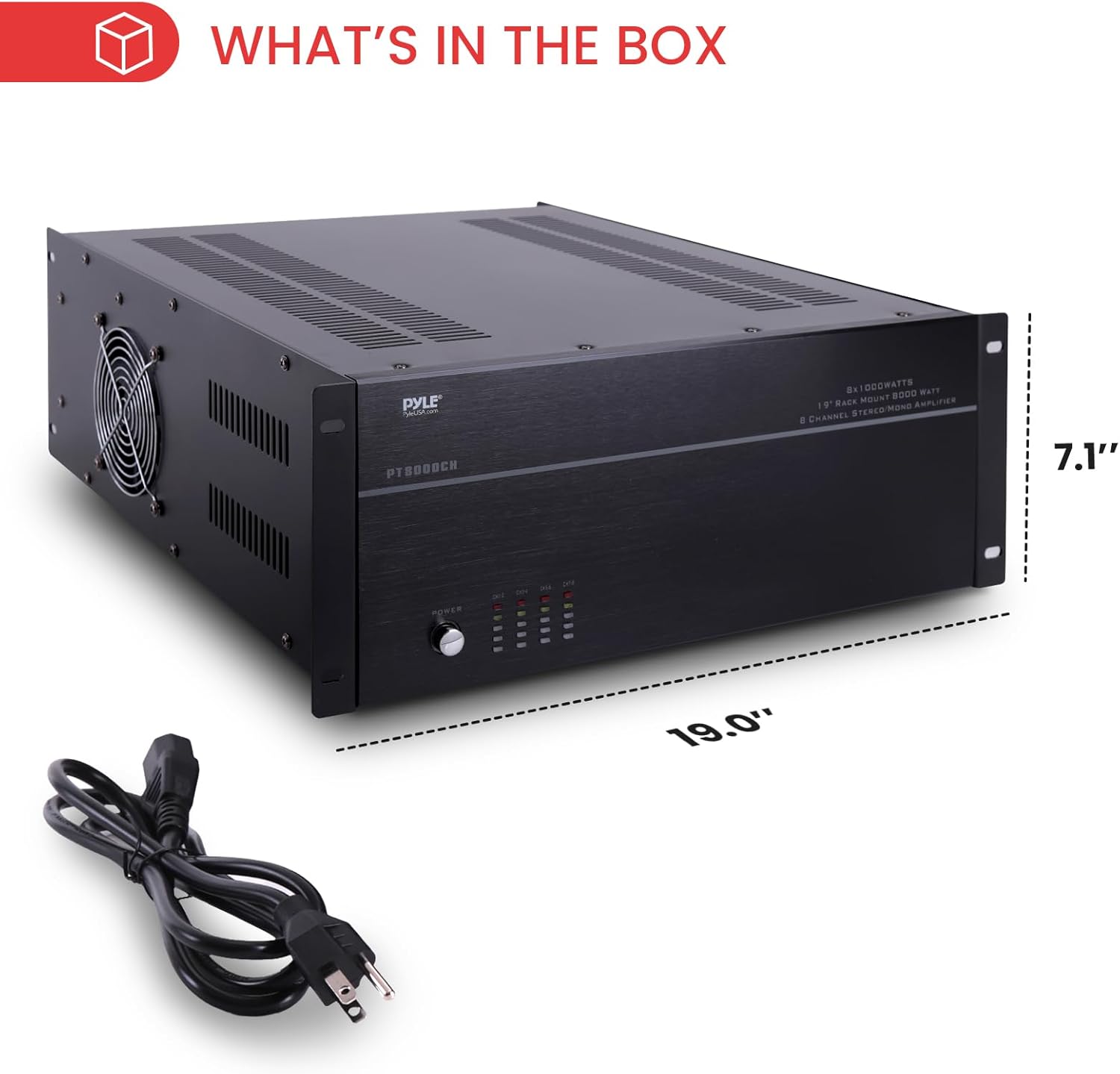 Pyle 4 Multi-Zone Stereo Amplifier - 19” Rack Mount, Powerful 8000 Watts with Speaker Selector Volume Control & LED Audio Level Display, 4-Ch. Bridgeable Switches - PT8000CH - Image 7