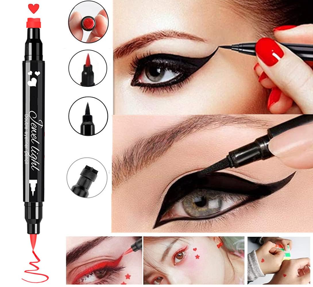 Go Ho 2 PCS Waterproof Liquid Eyeliner Stamps,Double-side Black&Red Smudge-proof Eye Liner,Heart Stamp Eyeliner for Halloween Costumes Makeup,Long-lasting Love Tattoo Tools for Valentines Day - Image 3