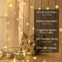 Star String Lights 10Ft 20 LED Fairy Lights Battery Operated Waterproof Indoor Outdoor Twinkle Christmas Lights for Bedroom Party Wedding Xmas Tree Decoration (Warm White) - Image 2