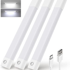 EZVALO Under Cabinet Lighting, Wireless Closet Lights, 50 LED Rechargeable Motion Sensor Light, Dimmable, 3 Color Temperatures, 11.8 inch Counter lights for Kitchen, Pantry, Bedroom, Wardrobe (3 Pack)